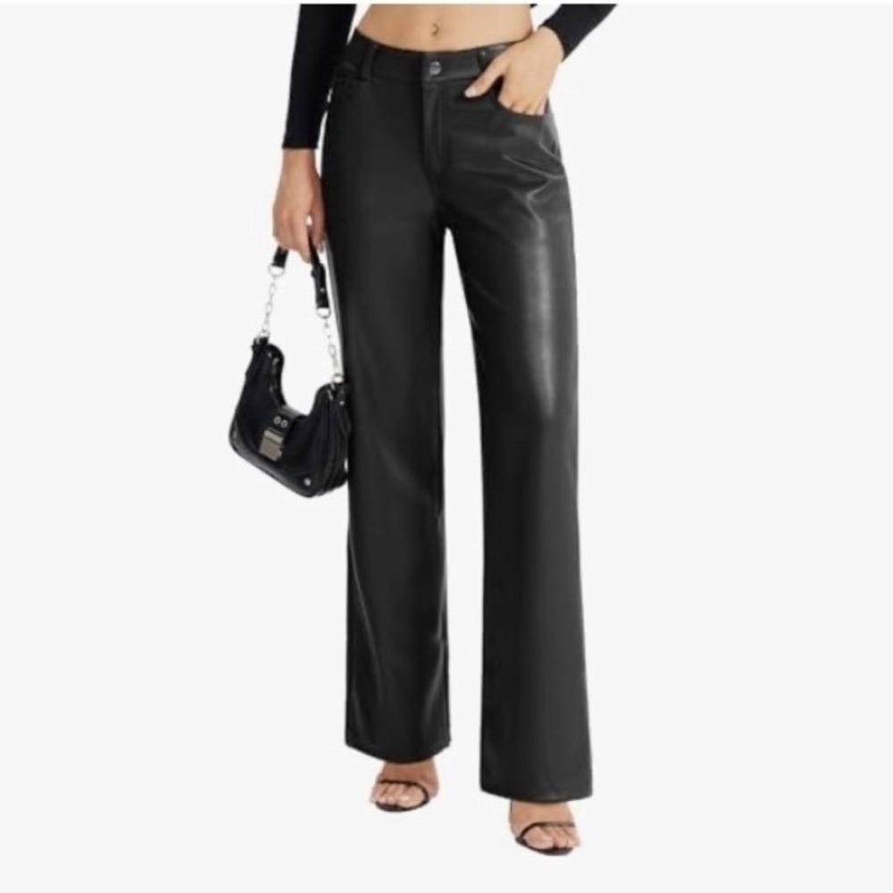 Viligo Women's Small Faux Leather Jeans Straight Wide Leg NWOT